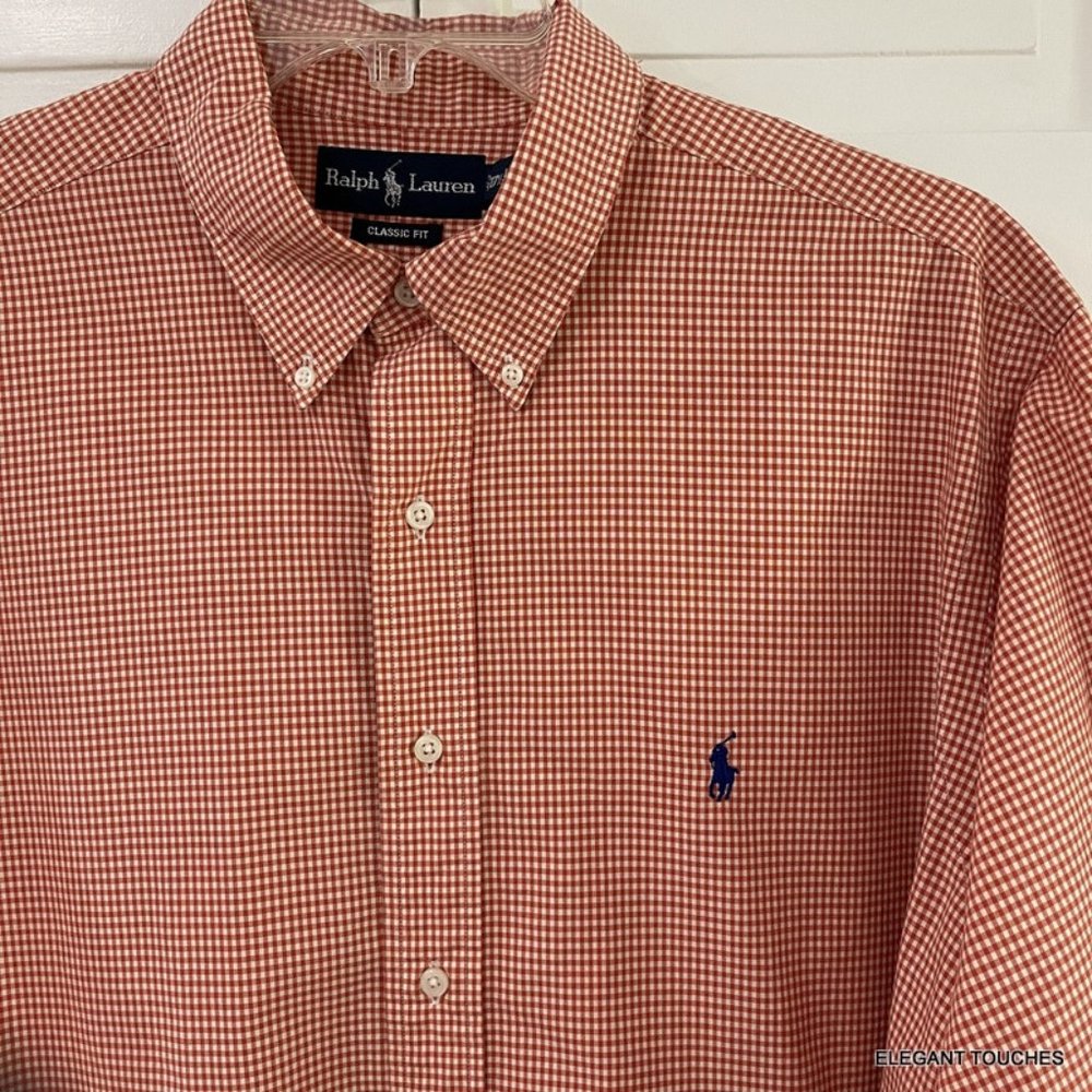 Ralph Lauren Classic Fit bright Red Check Button Down Shirt XL Long Sleeve